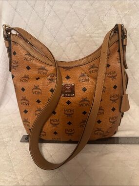 MCM Cognac Visetos Tan Monogram Shoulder Bag
